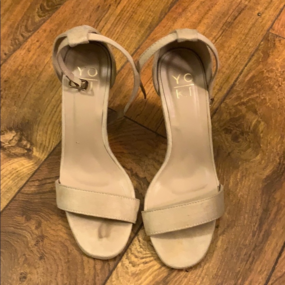 Nude strappy wedges